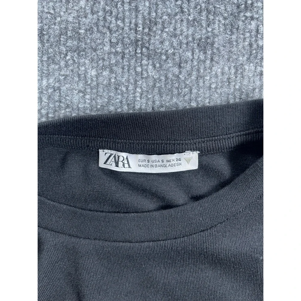 Zara Womens Black Long Sleeve Crew Neck Crop Top Size Small 0598